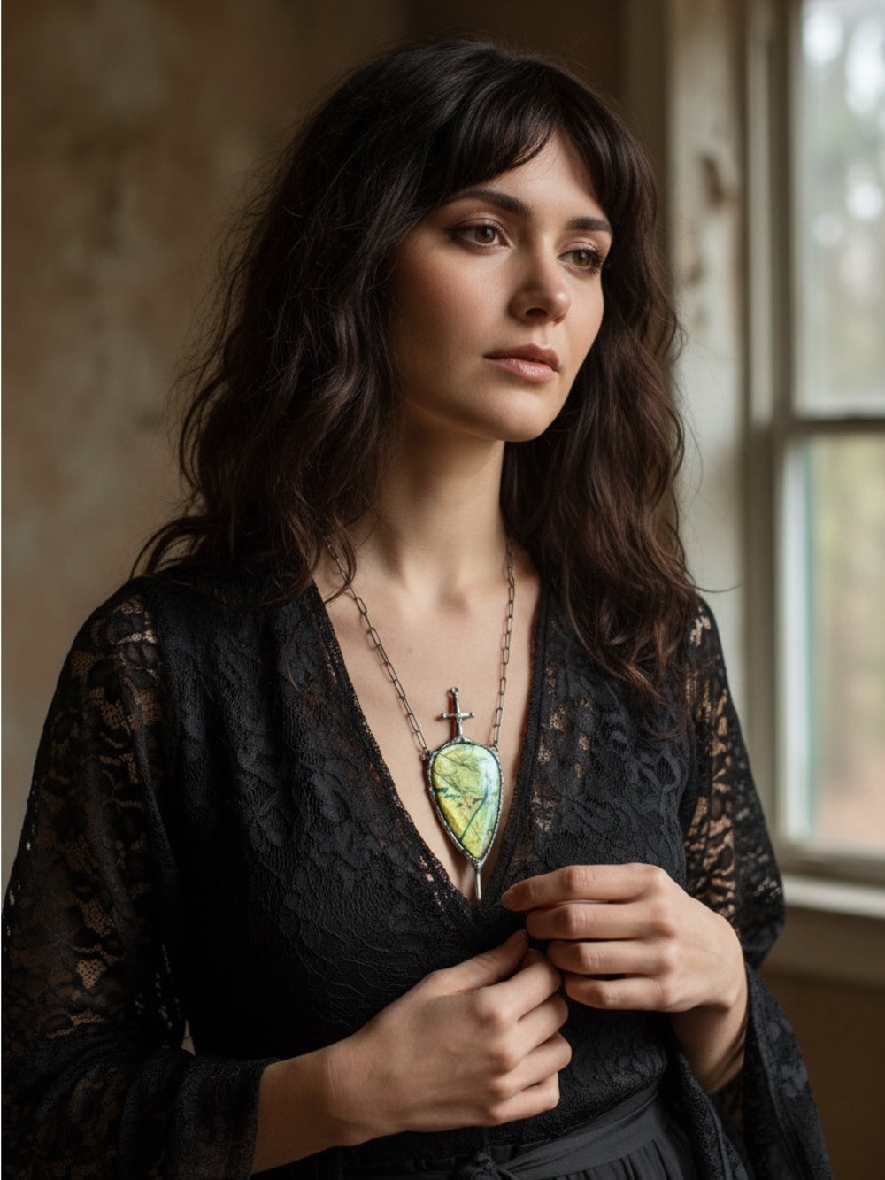 Labradorite Teardrop Pendant Necklace statement jewelry chunky necklace goth